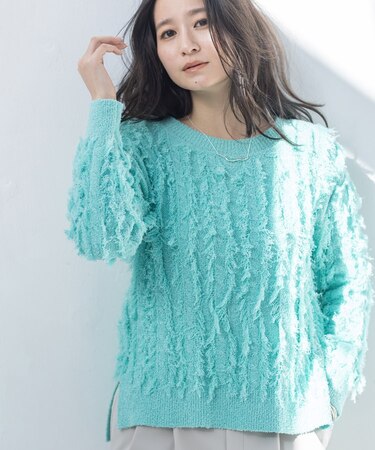 【洗える】フリンジ ジャカードニット