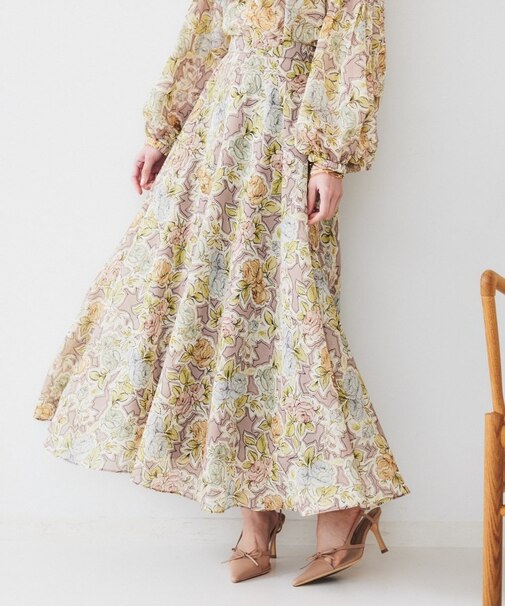 【セットアップ可能】オールドフラワー プリントスカート