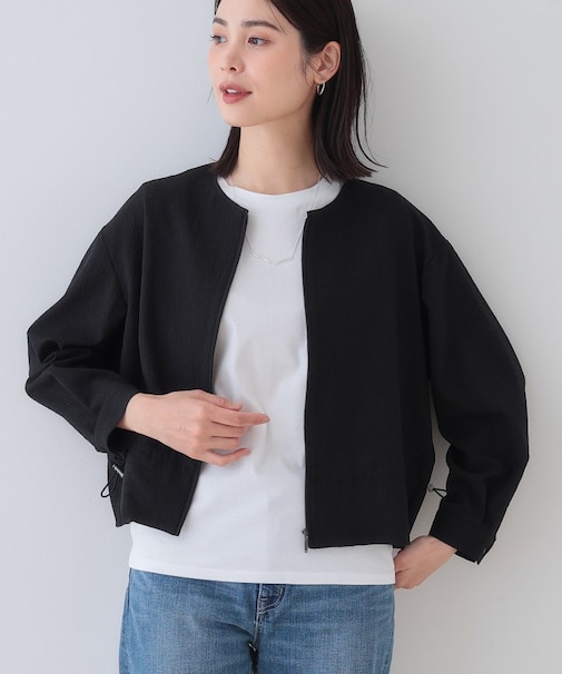 【洗える／凹凸素材】ドロストデザインショート丈ブルゾン