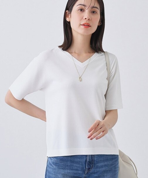 【洗える／清涼感】レーヨンストレッチ 安心丈の半袖ニット