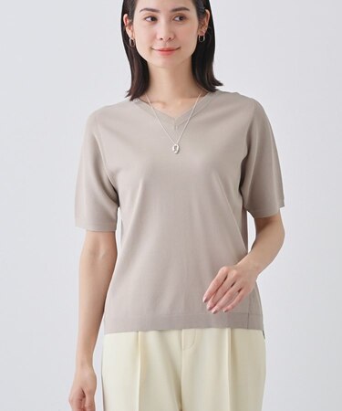 【洗える／清涼感】レーヨンストレッチ 安心丈の半袖ニット