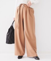 【フルレングス/後ろウエストゴム】ダブルタック ハイウエストワイドパンツ