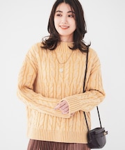 【日本製/すっきり丈/トラッド】ラムウール ケーブルニット