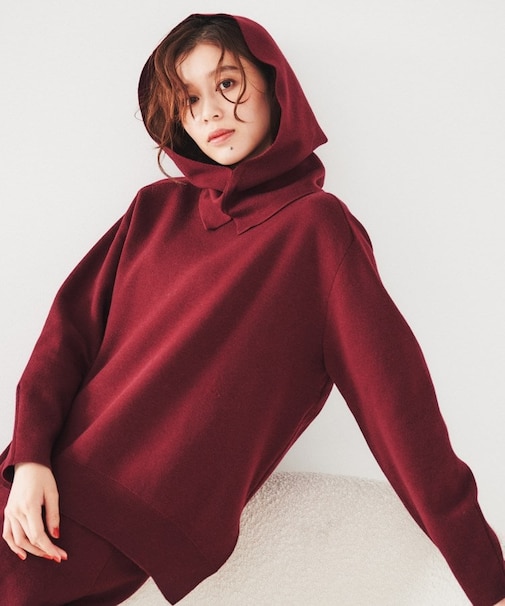 【セットアップ可能/スウェットライク】バラクラバ付き ニットプルオーバー