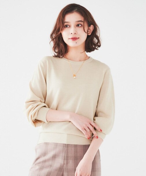 【ラメ感/薄手/すっきり丈】ウールアクリル混 ラメプルオーバーニット