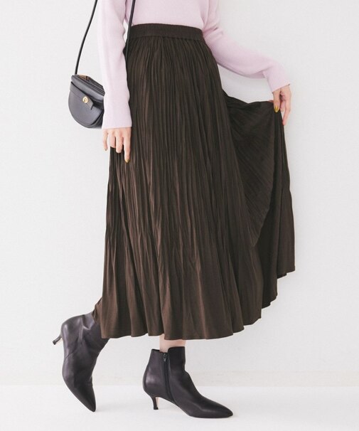 【洗える/ウエストゴム】スエード調ランダムプリーツスカート
