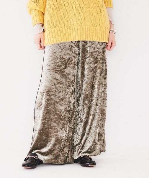 【ウエストゴム/洗える】クラッシュベロア ワイドパンツ