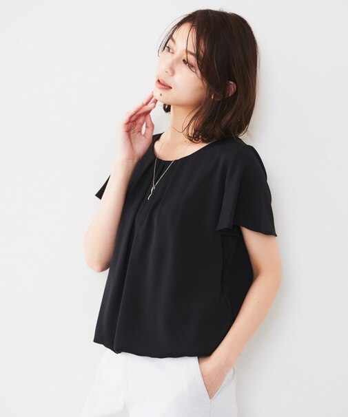 【通勤/二の腕カバー】タックデザインブラウス