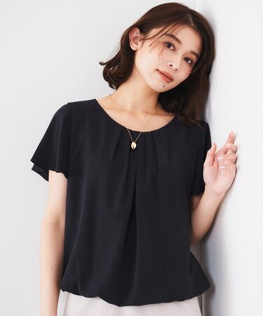 【通勤/二の腕カバー】タックデザインブラウス