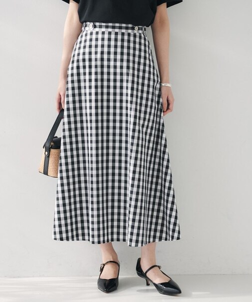 【後ろウエストゴム/洗える】ギンガムチェックAラインスカート