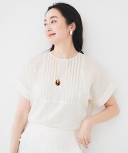 【洗える】コットンピンタックブラウス