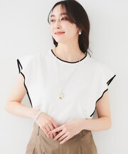 【きれいめ/二の腕カバー】フリルノースリーブニット