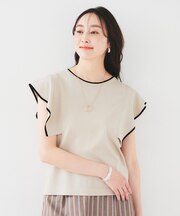 【きれいめ/二の腕カバー】フリルノースリーブニット