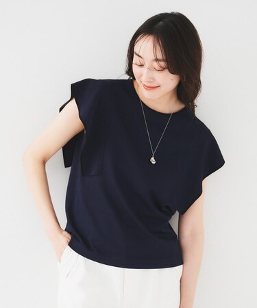 【きれいめ/二の腕カバー】フリルノースリーブニット