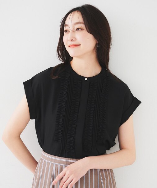 【吸水速乾/UVケア】フィブリルフリルブラウス