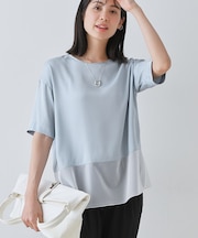 【洗える】裾シアー半袖トップス