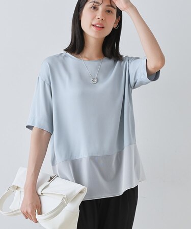 【洗える】裾シアー半袖トップス