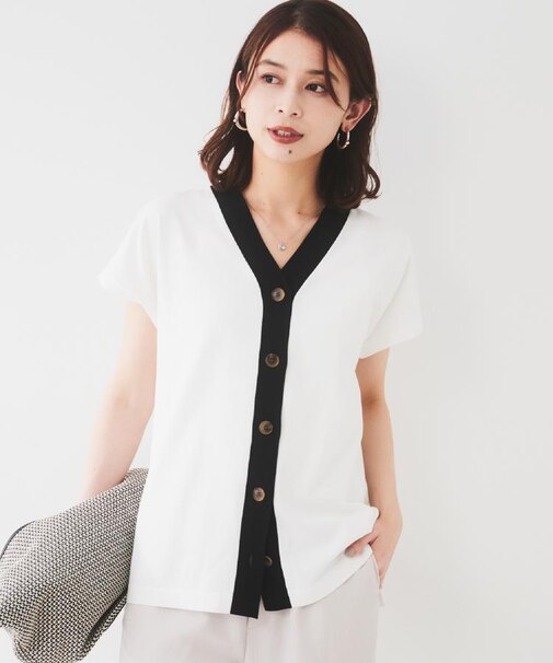 【体型カバー/ジレ風/前開き】Vネックニット