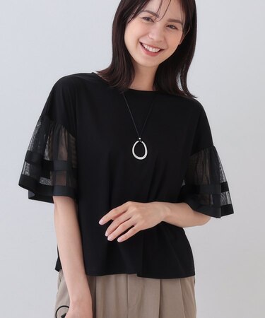 チュールスリーブカットソー