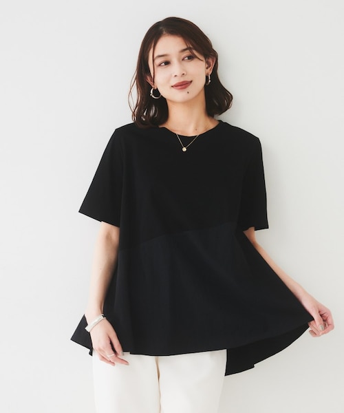 【UVカット接触冷感Tシャツ】異素材ドッキングペプラム UVカット/接触冷感/Tシャツ】異素材ドッキングペプラム
