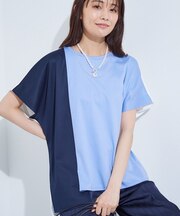【洗える／汗ジミ防止】バイカラー＆アシメヘム Tシャツ
