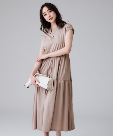 【ティアード/洗える】コットンロングワンピース