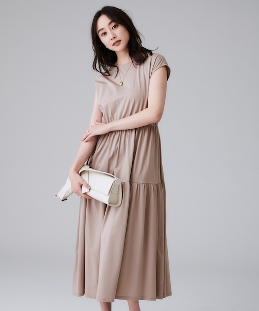 【ティアード/洗える】コットンロングワンピース