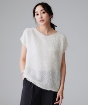 【セットアップ可/洗える】フェザーフレンチスリーブブラウス