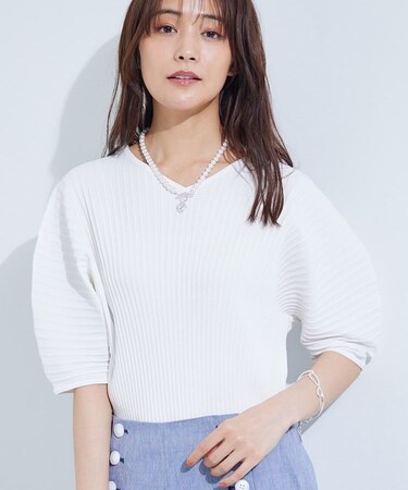 【二の腕カバー／スタイルアップ】ドライタッチストレッチニット