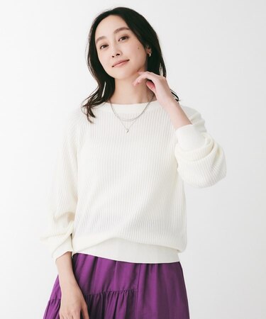 変形リブラグランスリーブニット