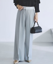 【ウール調素材】ベルトデザインワイドパンツ
