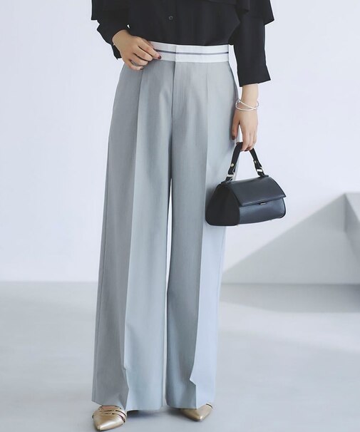 【ウール調素材】ベルトデザインワイドパンツ