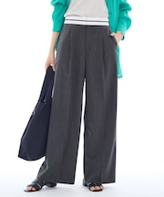 【ウール調素材】ベルトデザインワイドパンツ