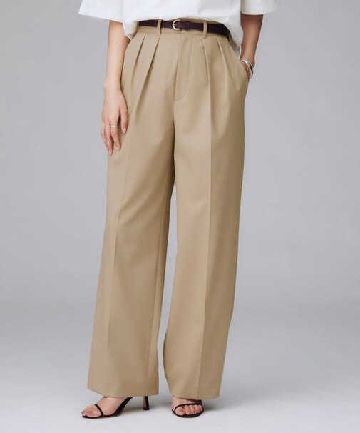 【はっ水/後ろウエストゴム/リラクシー】ストレッチ2タックワイドパンツ