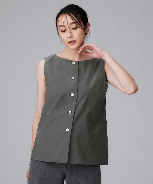 【2WAY/セットアップ可/ノースリーブ/前ボタン】ファブリカブラウス