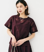 【セットアップ可/エレガント】シアーチェックTブラウス