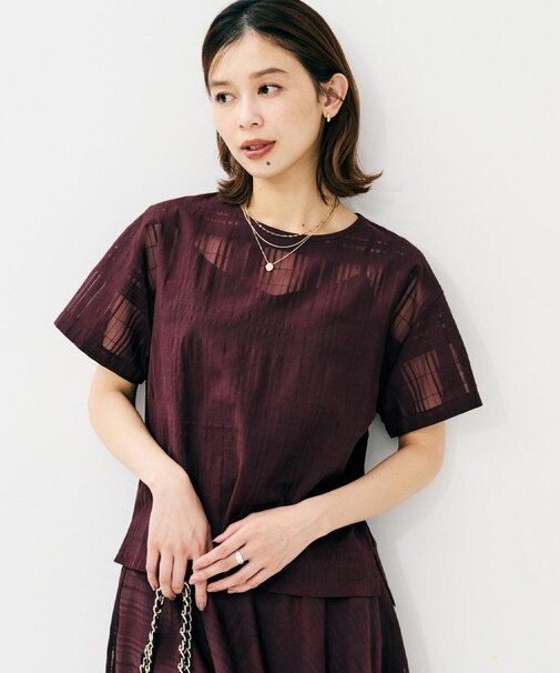 【セットアップ可/エレガント】シアーチェックTブラウス