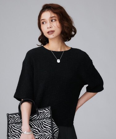 【五分袖/ジャージトップス】スラブカールマイヤープルオーバー