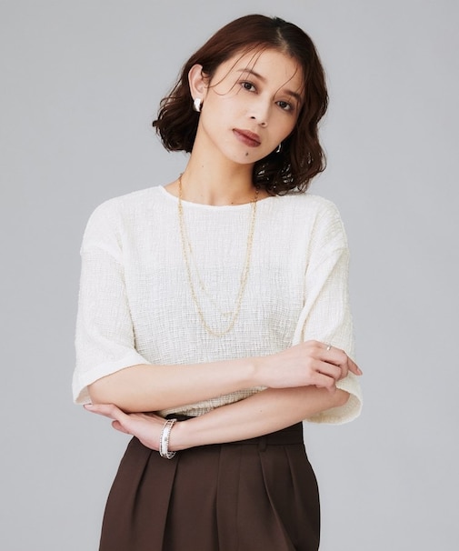 【五分袖/ジャージトップス】スラブカールマイヤープルオーバー