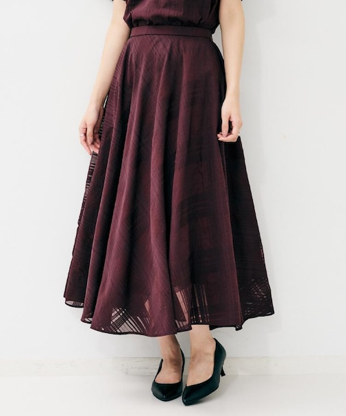 【セットアップ可/後ろウエストゴム】シアーチェックスカート