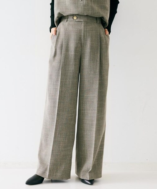 【セットアップ可/洗える】梳毛調合繊2タックワイドパンツ