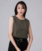 【接触冷感／コットン100／洗える／丸首】ノースリーブ天竺プルオーバー