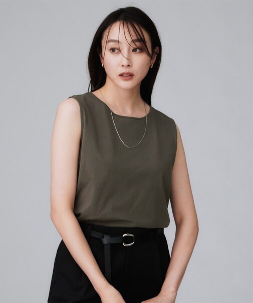 【接触冷感／コットン100／洗える／丸首】ノースリーブ天竺プルオーバー