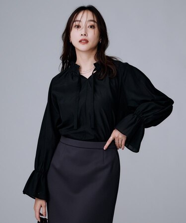【キャンディスリーブ/エレガント】フリルギャザーネックブラウス