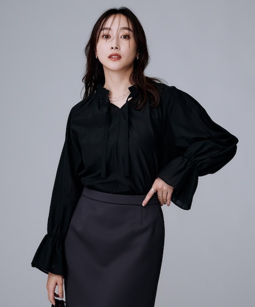 【キャンディスリーブ/エレガント】フリルギャザーネックブラウス