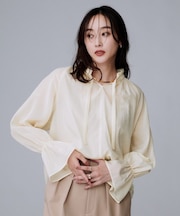 【キャンディスリーブ/エレガント】フリルギャザーネックブラウス