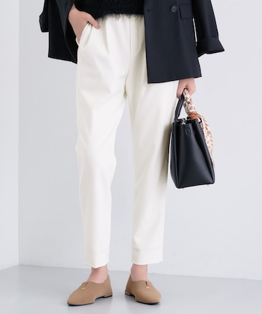 人気NO.1【褒められパンツ／高ストレッチ／ウエストゴム】タックテーパードパンツ