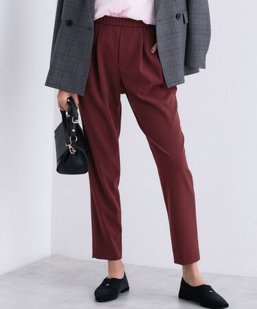 人気NO.1【褒められパンツ／高ストレッチ／ウエストゴム】タックテーパードパンツ