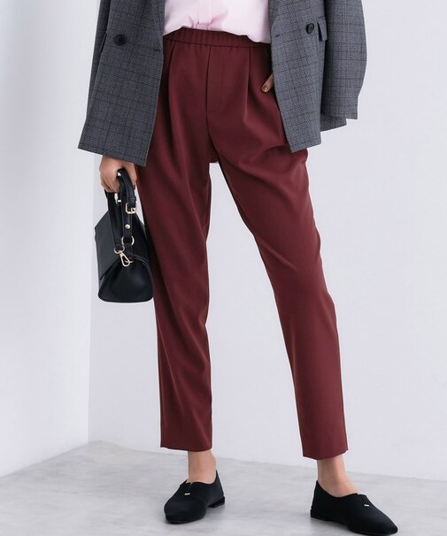 人気NO.1【褒められパンツ／高ストレッチ／ウエストゴム】タックテーパードパンツ