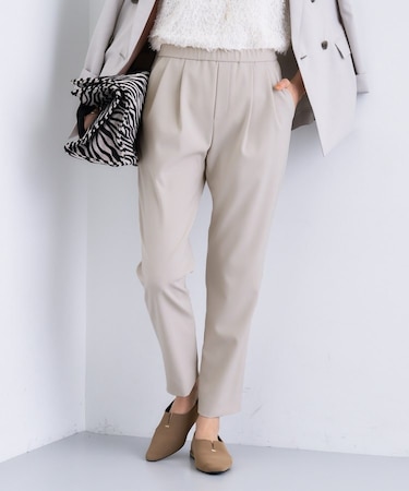 人気NO.1【褒められパンツ／高ストレッチ／ウエストゴム】タックテーパードパンツ